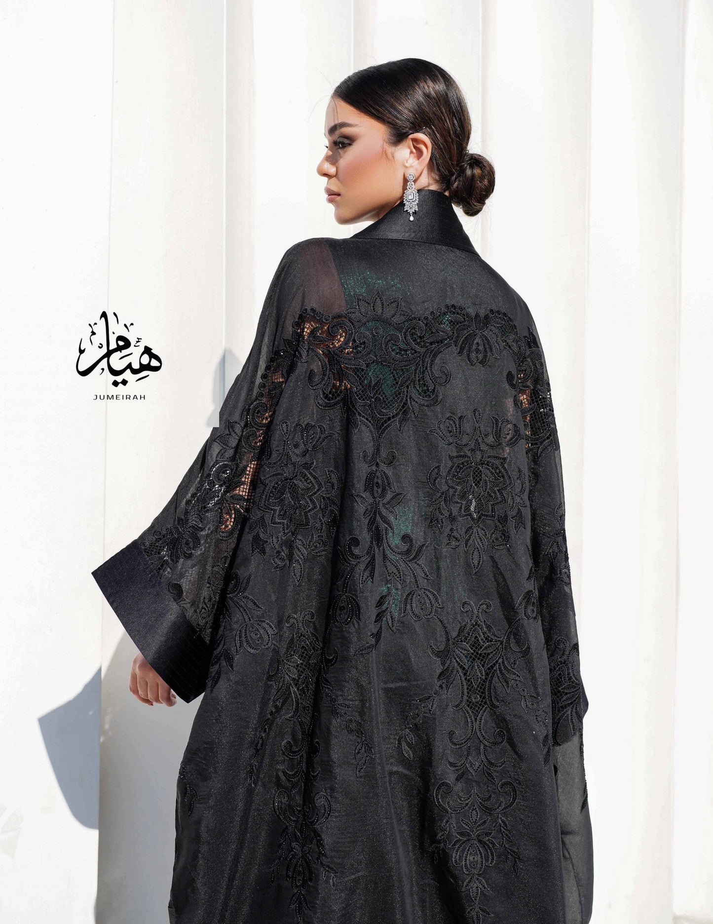 Embroidery organza a with black rhinestones
