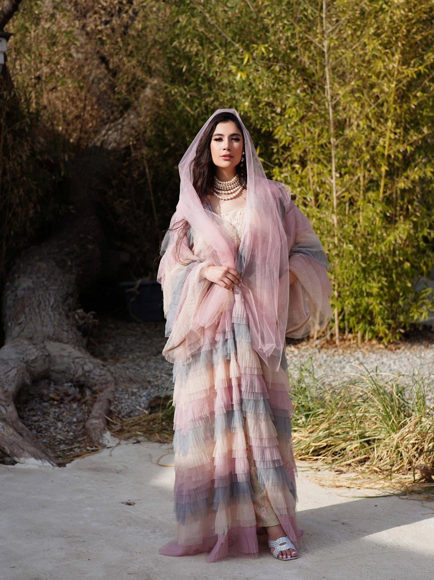 Multi color tulle abaya and Sheila