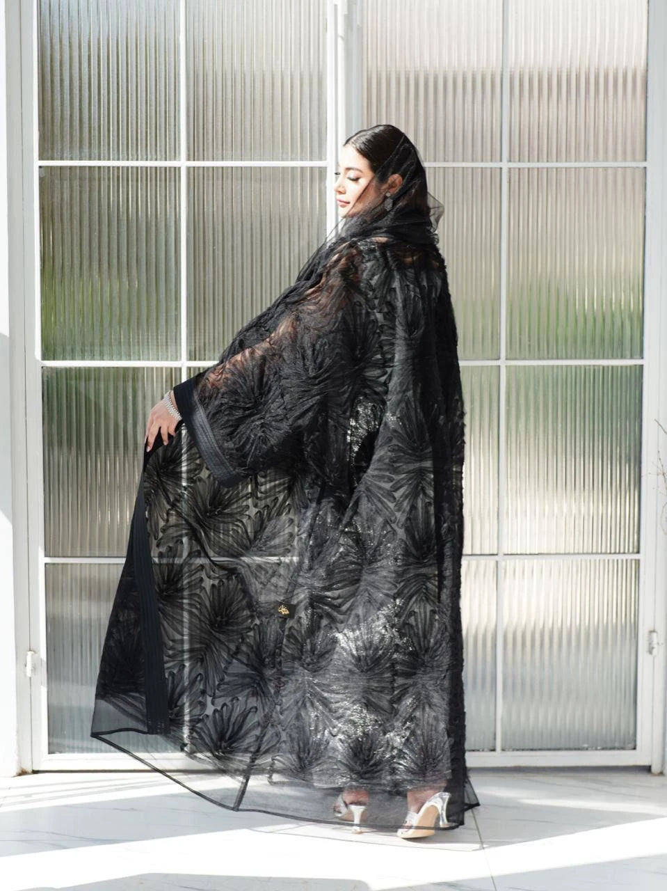 Floral tulle bisht