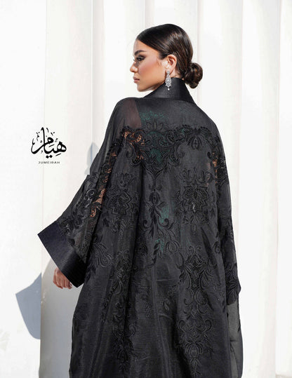 Embroidery organza a with black rhinestones
