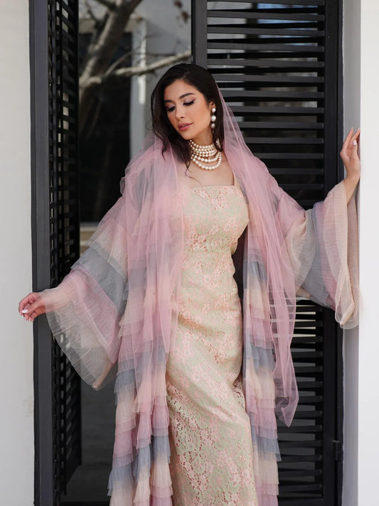 Multi color tulle abaya and Sheila