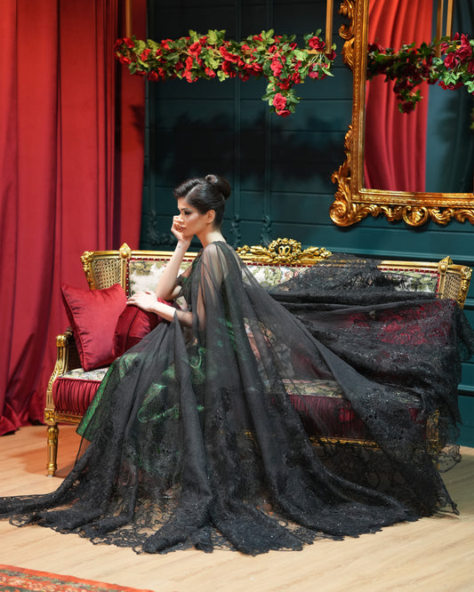 Double KLOUSH Organza cape with chantilly and crystals