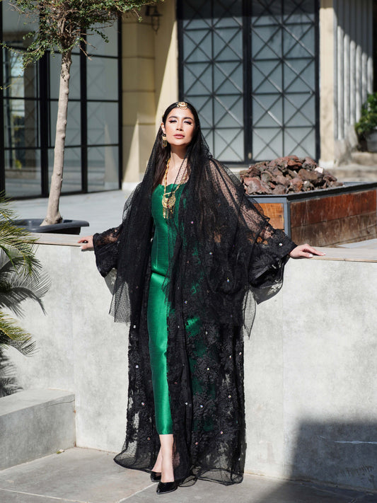 Tulle Bisht with stones